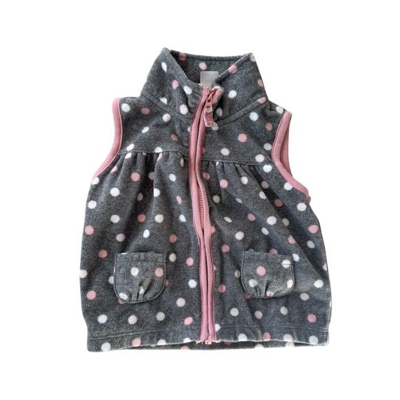 Carter’s Baby Girl Fleece Polka Dot Zip-Up Vest Fleece vest Pink- Size 12 Months - Picture 1 of 6
